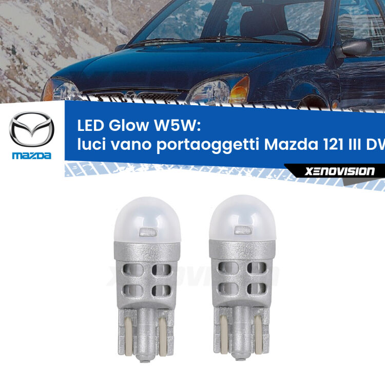 <strong>Luci Vano Portaoggetti LED luce calda per Mazda 121 III</strong> DW 1996 - 2003. Coppia lampade <strong>W5W</strong> modello Glow di Xenovision.