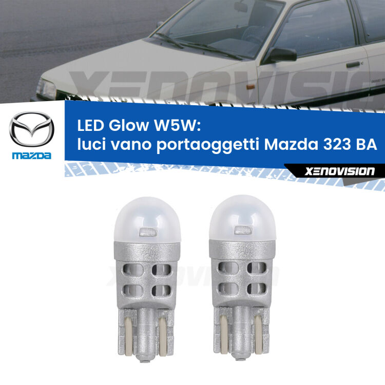 <strong>Luci Vano Portaoggetti LED luce calda per Mazda 323</strong> BA 1994 - 1998. Coppia lampade <strong>W5W</strong> modello Glow di Xenovision.