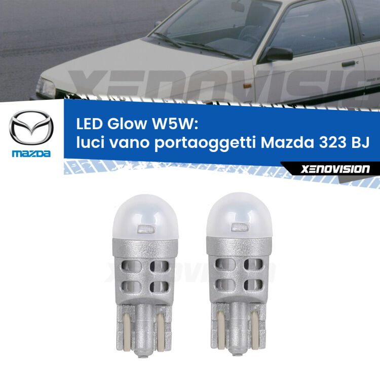 <strong>Luci Vano Portaoggetti LED luce calda per Mazda 323</strong> BJ 1998 - 2004. Coppia lampade <strong>W5W</strong> modello Glow di Xenovision.