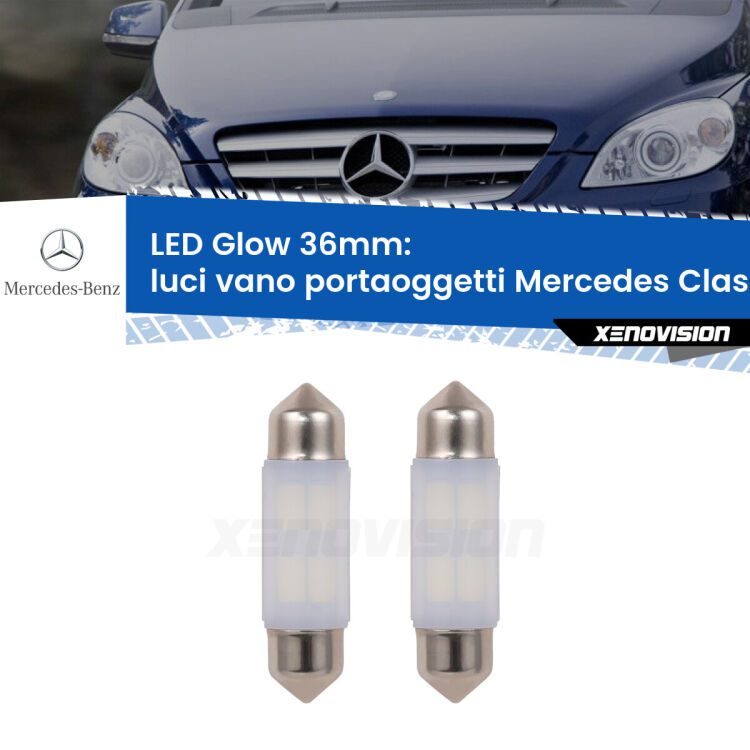 <strong>Luci Vano Portaoggetti LED luce calda per Mercedes Classe-B</strong> W245 2005 - 2011. Coppia lampade <strong>C5W</strong> 36mm modello Glow di Xenovision.