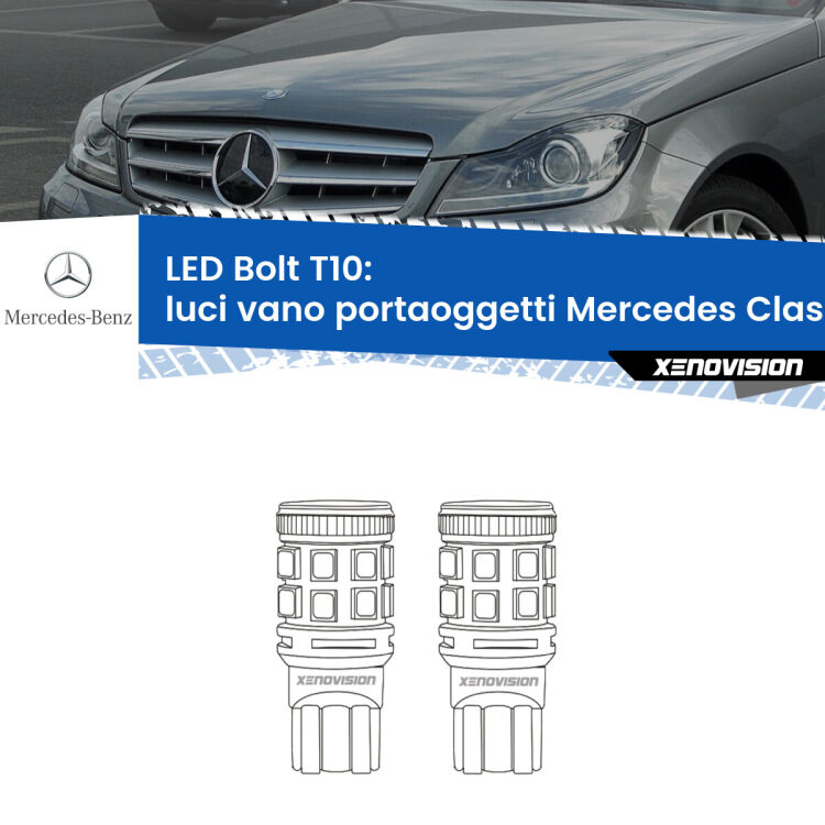 <strong>Luci Vano Portaoggetti LED per Mercedes Classe-C</strong> W204 2007 - 2014. Coppia lampade <strong>T10</strong> modello Bolt canbus.