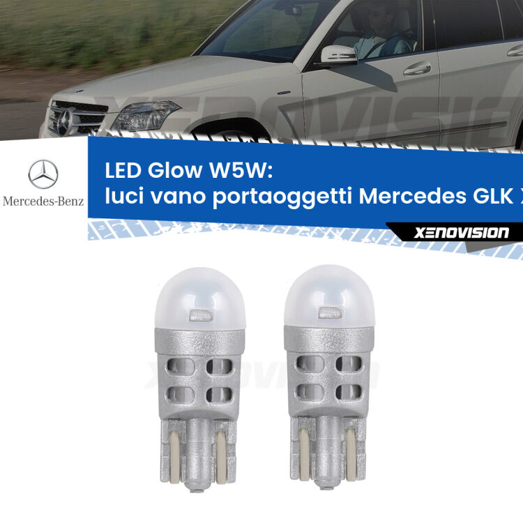 <strong>Luci Vano Portaoggetti LED luce calda per Mercedes GLK</strong> X204 2008 - 2015. Coppia lampade <strong>W5W</strong> modello Glow di Xenovision.