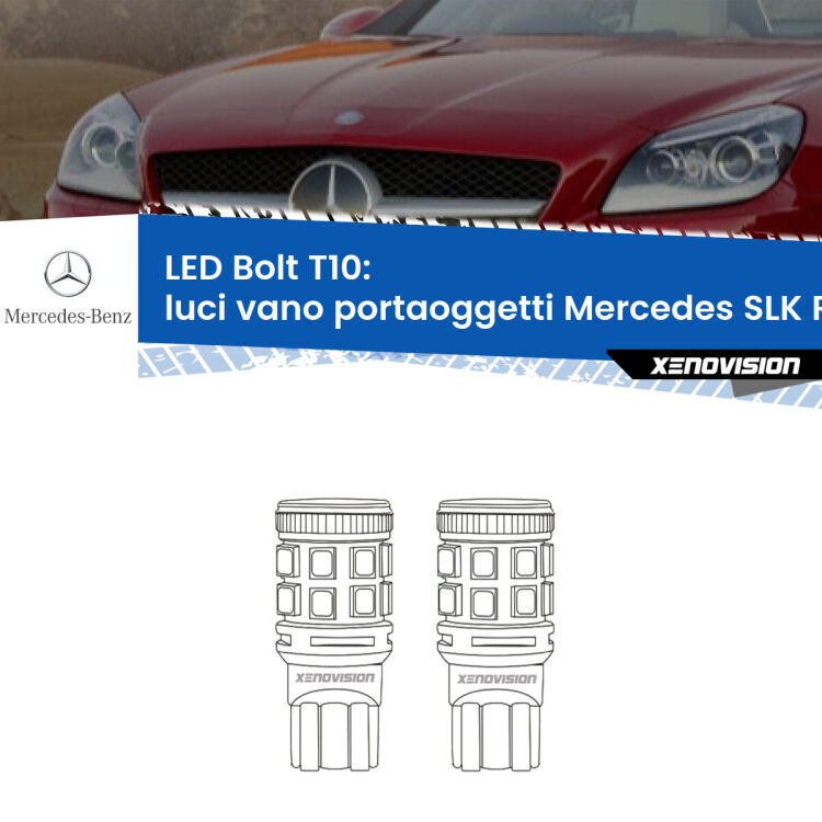 <strong>Luci Vano Portaoggetti LED per Mercedes SLK</strong> R172 2011 in poi. Coppia lampade <strong>T10</strong> modello Bolt canbus.