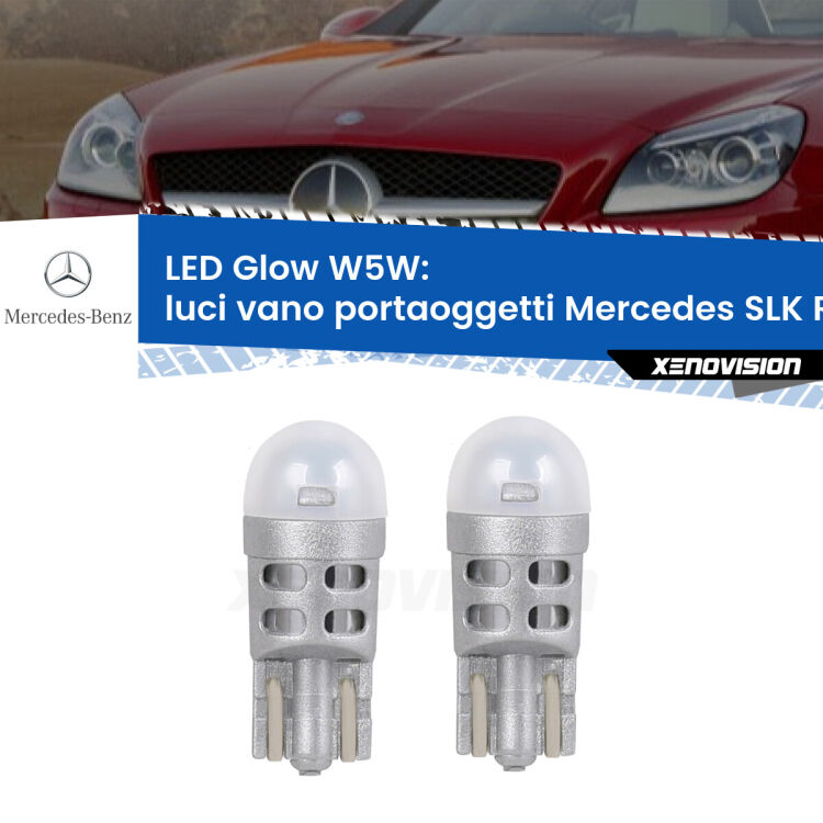 <strong>Luci Vano Portaoggetti LED luce calda per Mercedes SLK</strong> R172 2011 in poi. Coppia lampade <strong>W5W</strong> modello Glow di Xenovision.