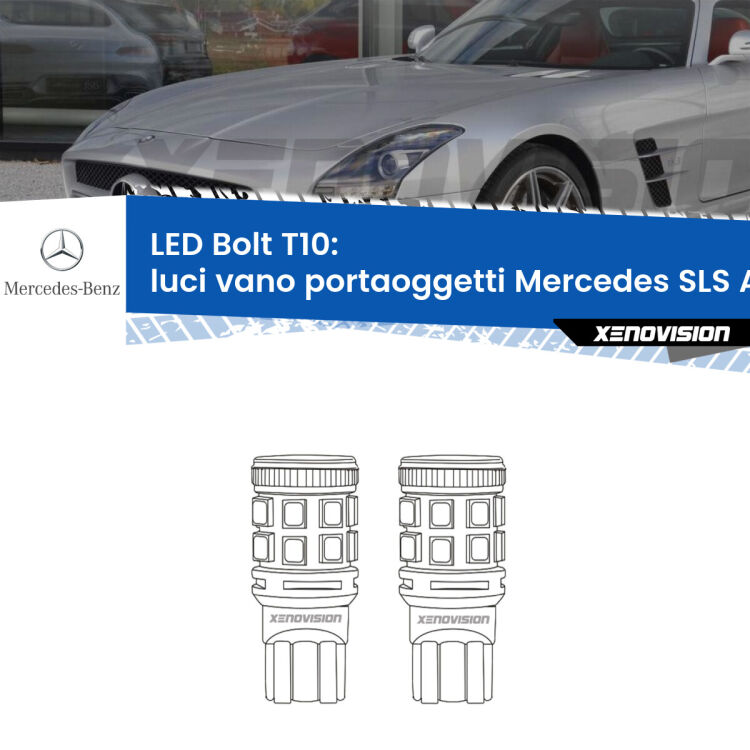 <strong>Luci Vano Portaoggetti LED per Mercedes SLS AMG</strong> C197 2010 in poi. Coppia lampade <strong>T10</strong> modello Bolt canbus.