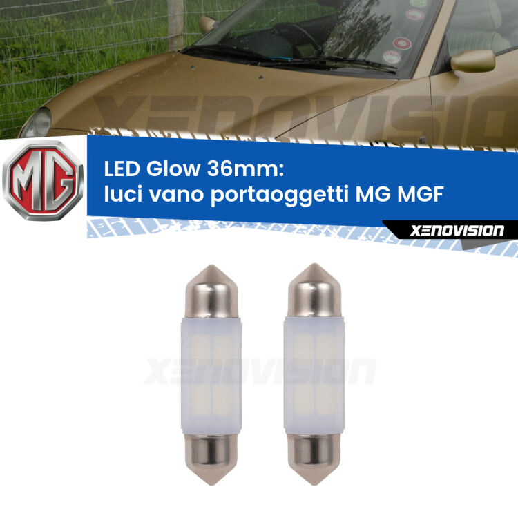 <strong>Luci Vano Portaoggetti LED luce calda per MG MGF</strong>  1995 - 2002. Coppia lampade <strong>C5W</strong> 36mm modello Glow di Xenovision.