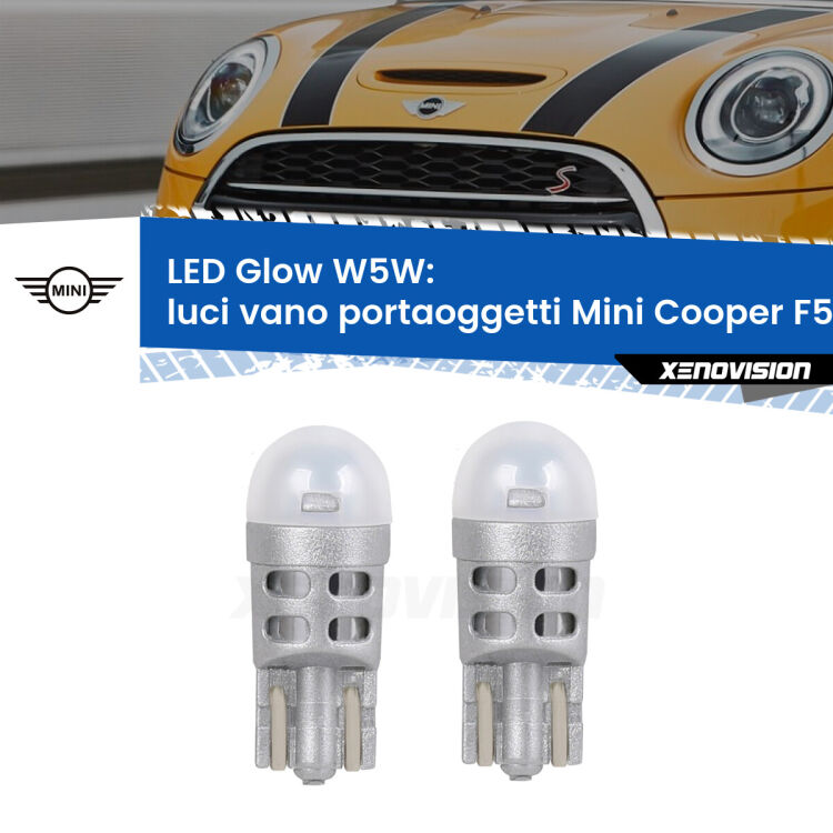 <strong>Luci Vano Portaoggetti LED luce calda per Mini Cooper</strong> F55 F56 2013 - 2017. Coppia lampade <strong>W5W</strong> modello Glow di Xenovision.