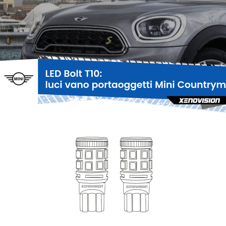 <strong>Luci Vano Portaoggetti LED per Mini Countryman</strong> F60 2016 - 2019. Coppia lampade <strong>T10</strong> modello Bolt canbus.