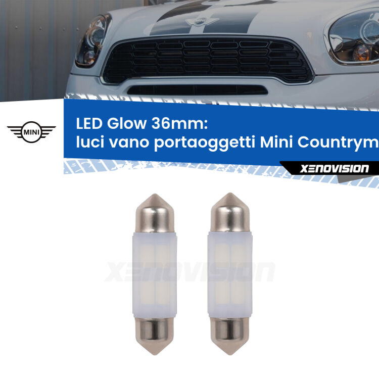 <strong>Luci Vano Portaoggetti LED luce calda per Mini Countryman</strong> R60 2010 - 2016. Coppia lampade <strong>C5W</strong> 36mm modello Glow di Xenovision.