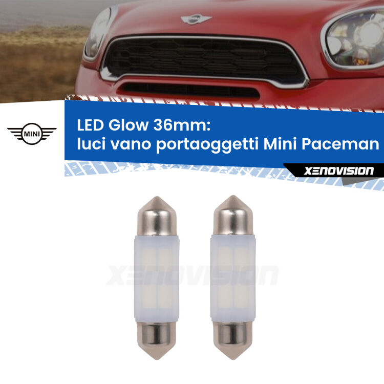 <strong>Luci Vano Portaoggetti LED luce calda per Mini Paceman</strong> R61 2012 - 2016. Coppia lampade <strong>C5W</strong> 36mm modello Glow di Xenovision.