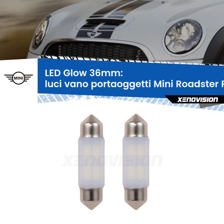 <strong>Luci Vano Portaoggetti LED luce calda per Mini Roadster</strong> R59 2012 - 2015. Coppia lampade <strong>C5W</strong> 36mm modello Glow di Xenovision.