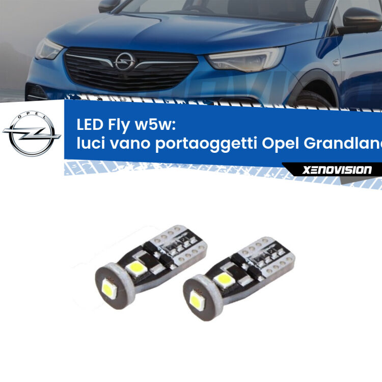 <strong>luci vano portaoggetti LED per Opel Grandland</strong>  2017 in poi. Coppia lampadine <strong>w5w</strong> Canbus compatte modello Fly Xenovision.