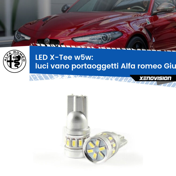 <strong>LED luci vano portaoggetti per Alfa romeo Giulia</strong>  2015 in poi. Lampade <strong>W5W</strong> modello X-Tee Xenovision top di gamma.