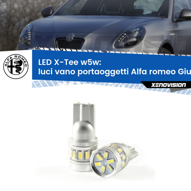 <strong>LED luci vano portaoggetti per Alfa romeo Giulietta</strong>  2010 in poi. Lampade <strong>W5W</strong> modello X-Tee Xenovision top di gamma.