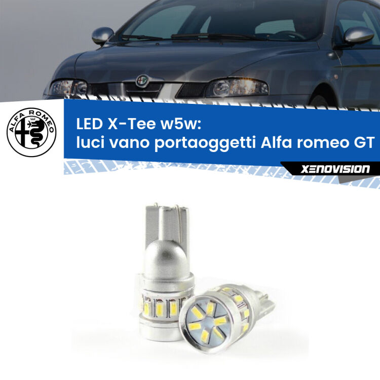 <strong>LED luci vano portaoggetti per Alfa romeo GT</strong>  2003 - 2010. Lampade <strong>W5W</strong> modello X-Tee Xenovision top di gamma.