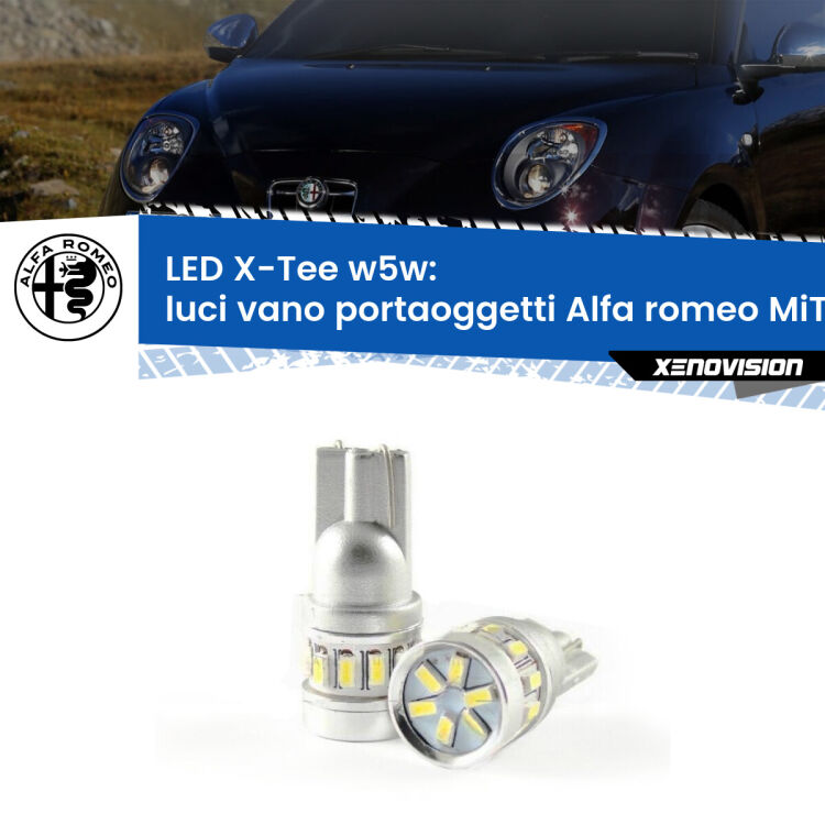 <strong>LED luci vano portaoggetti per Alfa romeo MiTo</strong>  2008 - 2018. Lampade <strong>W5W</strong> modello X-Tee Xenovision top di gamma.