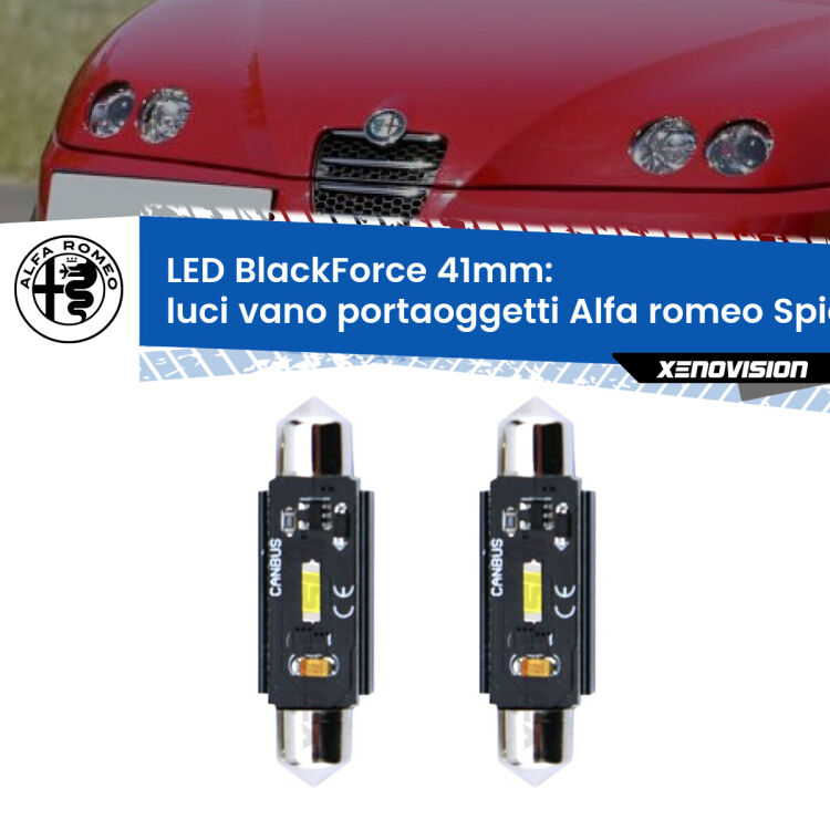 <strong>Luci Vano Portaoggetti LED per Alfa romeo Spider</strong> 916 1995 - 2005. Coppia lampade <strong>C5W</strong> 41mm modello BlackForce canbus.