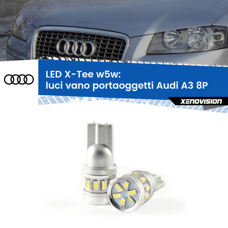 <strong>LED luci vano portaoggetti per Audi A3</strong> 8P 2003 - 2012. Lampade <strong>W5W</strong> modello X-Tee Xenovision top di gamma.