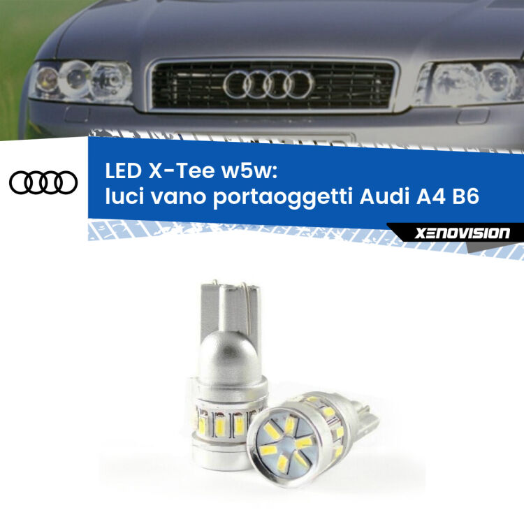 <strong>LED luci vano portaoggetti per Audi A4</strong> B6 2000 - 2004. Lampade <strong>W5W</strong> modello X-Tee Xenovision top di gamma.