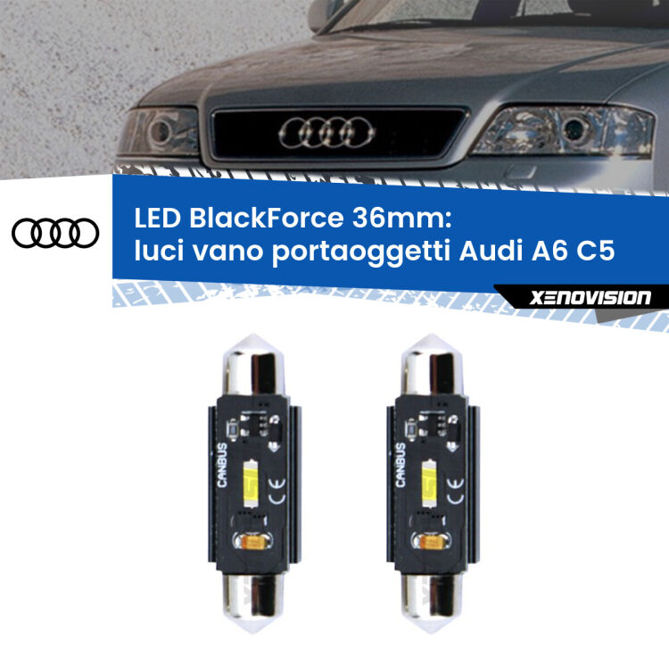 <strong>Luci Vano Portaoggetti LED per Audi A6</strong> C5 1997 - 2004. Coppia lampade <strong>C5W</strong> 36mm modello BlackForce canbus.