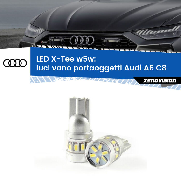 <strong>LED luci vano portaoggetti per Audi A6</strong> C8 2018 in poi. Lampade <strong>W5W</strong> modello X-Tee Xenovision top di gamma.