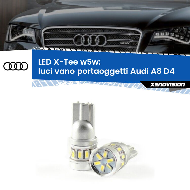 <strong>LED luci vano portaoggetti per Audi A8</strong> D4 2009 - 2018. Lampade <strong>W5W</strong> modello X-Tee Xenovision top di gamma.