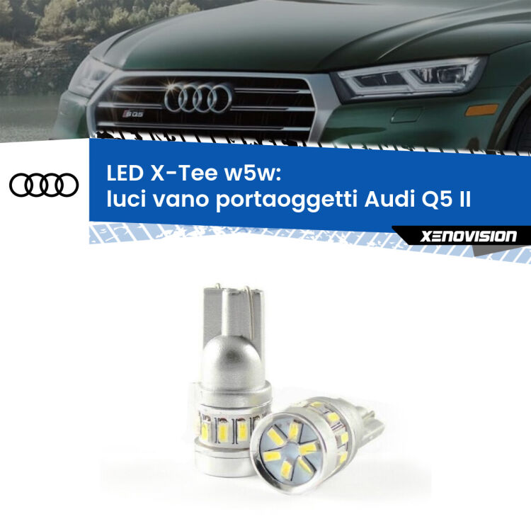 <strong>LED luci vano portaoggetti per Audi Q5</strong> II 2018 in poi. Lampade <strong>W5W</strong> modello X-Tee Xenovision top di gamma.