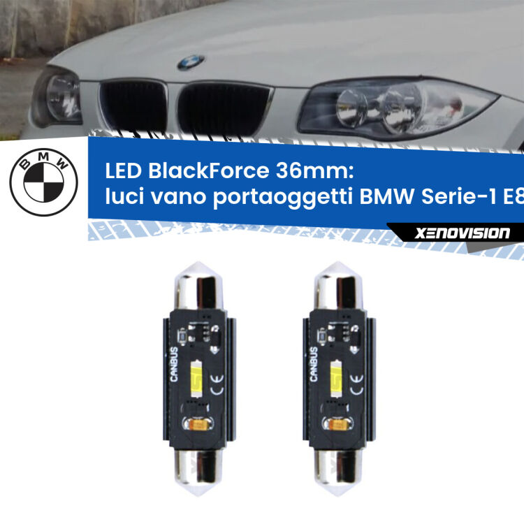 <strong>Luci Vano Portaoggetti LED per BMW Serie-1</strong> E87 2003 - 2012. Coppia lampade <strong>C5W</strong> 36mm modello BlackForce canbus.