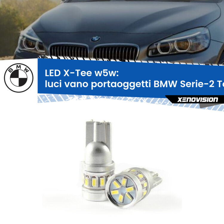 <strong>LED luci vano portaoggetti per BMW Serie-2 Tourer</strong> F45, F46 2014 - 2018. Lampade <strong>W5W</strong> modello X-Tee Xenovision top di gamma.