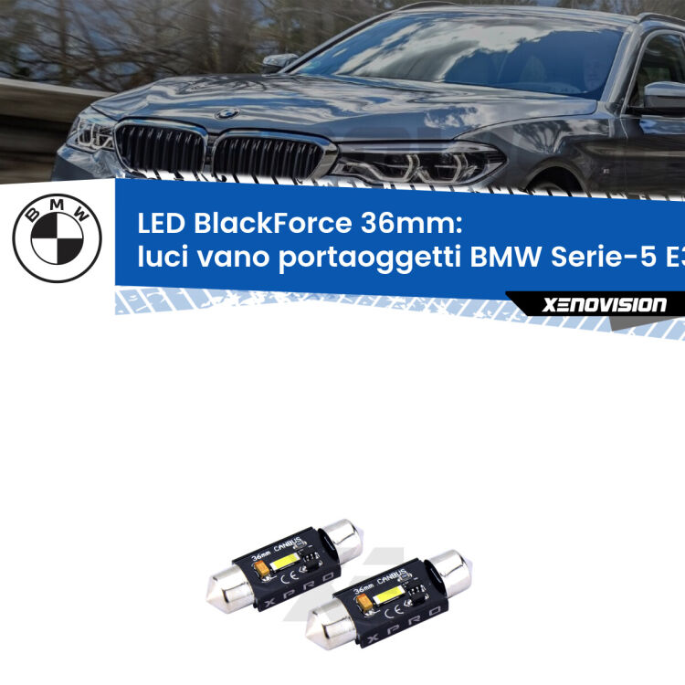 <strong>LED luci vano portaoggetti 36mm per BMW Serie-5</strong> E39 1996 - 2003. Coppia lampadine <strong>C5W</strong>modello BlackForce Xenovision.