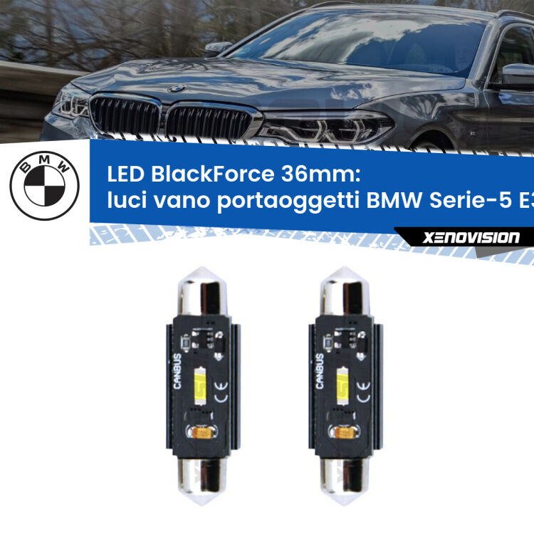 <strong>Luci Vano Portaoggetti LED per BMW Serie-5</strong> E39 1996 - 2003. Coppia lampade <strong>C5W</strong> 36mm modello BlackForce canbus.