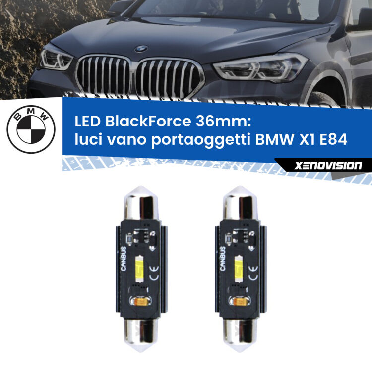 <strong>Luci Vano Portaoggetti LED per BMW X1</strong> E84 2009 - 2015. Coppia lampade <strong>C5W</strong> 36mm modello BlackForce canbus.