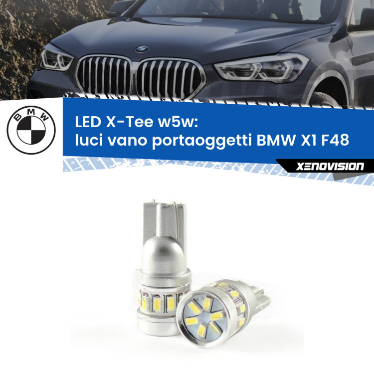 <strong>LED luci vano portaoggetti per BMW X1</strong> F48 2016 - 2021. Lampade <strong>W5W</strong> modello X-Tee Xenovision top di gamma.