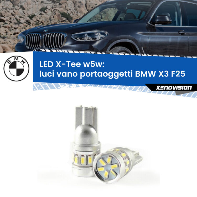 <strong>LED luci vano portaoggetti per BMW X3</strong> F25 2010 - 2016. Lampade <strong>W5W</strong> modello X-Tee Xenovision top di gamma.