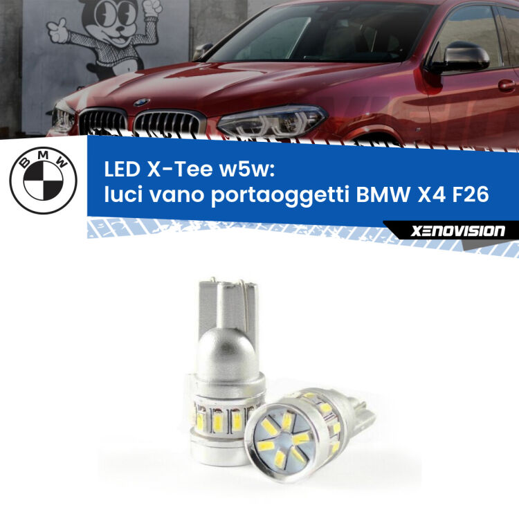 <strong>LED luci vano portaoggetti per BMW X4</strong> F26 2014 - 2017. Lampade <strong>W5W</strong> modello X-Tee Xenovision top di gamma.