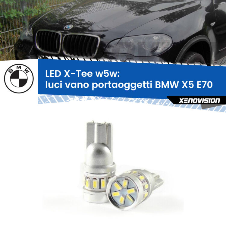 <strong>LED luci vano portaoggetti per BMW X5</strong> E70 2006 - 2013. Lampade <strong>W5W</strong> modello X-Tee Xenovision top di gamma.