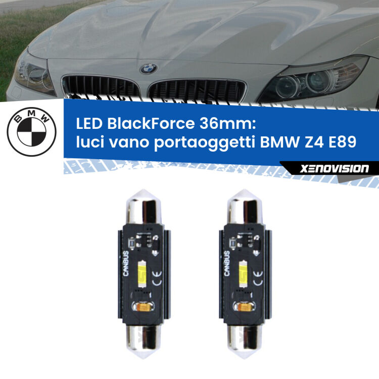 <strong>Luci Vano Portaoggetti LED per BMW Z4</strong> E89 2009 - 2016. Coppia lampade <strong>C5W</strong> 36mm modello BlackForce canbus.