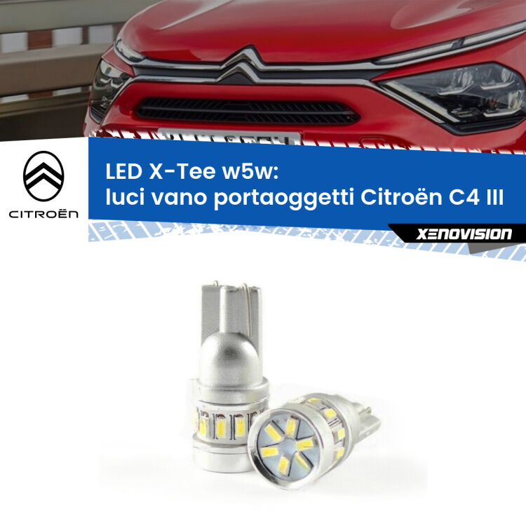 <strong>LED luci vano portaoggetti per Citroën C4</strong> III 2020 in poi. Lampade <strong>W5W</strong> modello X-Tee Xenovision top di gamma.