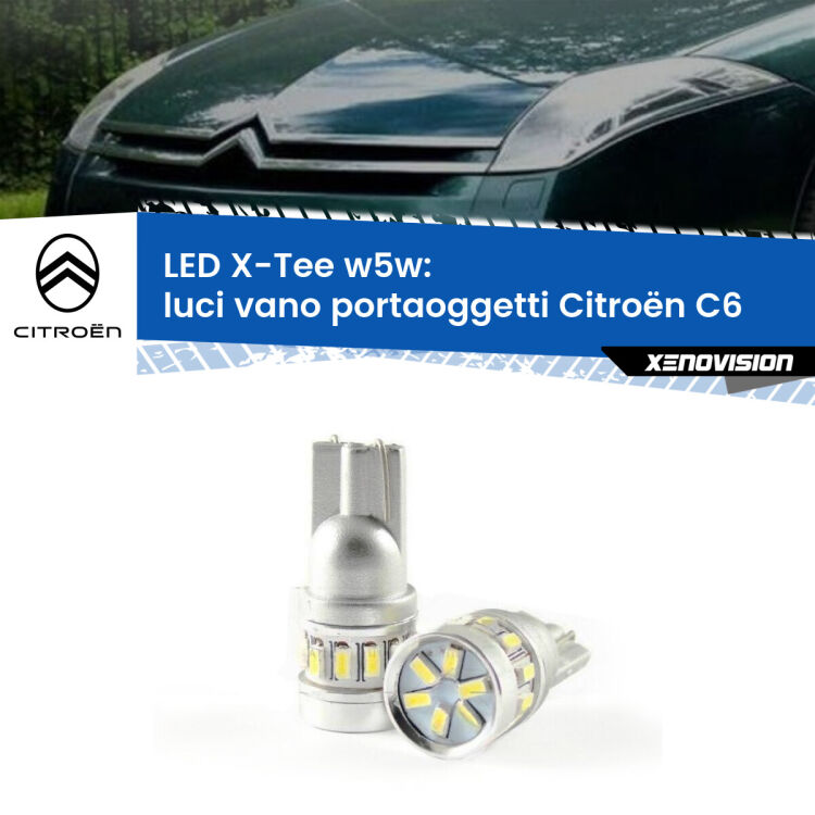 <strong>LED luci vano portaoggetti per Citroën C6</strong>  2005 - 2012. Lampade <strong>W5W</strong> modello X-Tee Xenovision top di gamma.