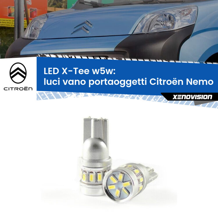 <strong>LED luci vano portaoggetti per Citroën Nemo</strong>  2008 in poi. Lampade <strong>W5W</strong> modello X-Tee Xenovision top di gamma.