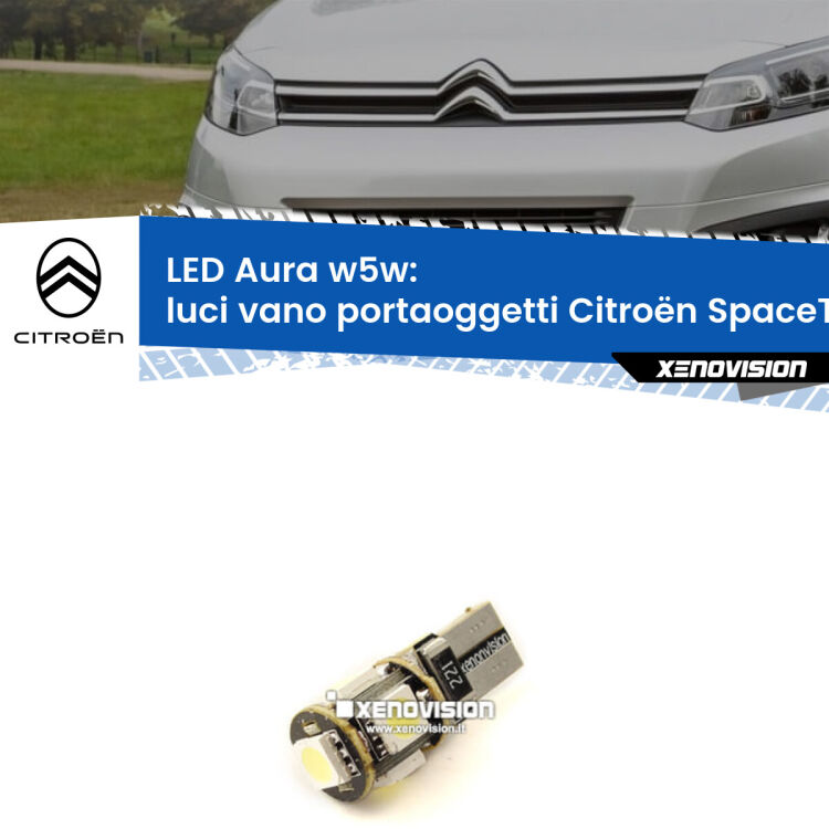 <strong>LED luci vano portaoggetti w5w per Citroën SpaceTourer</strong>  2016 in poi. Una lampadina <strong>w5w</strong> canbus luce bianca 6000k modello Aura Xenovision.