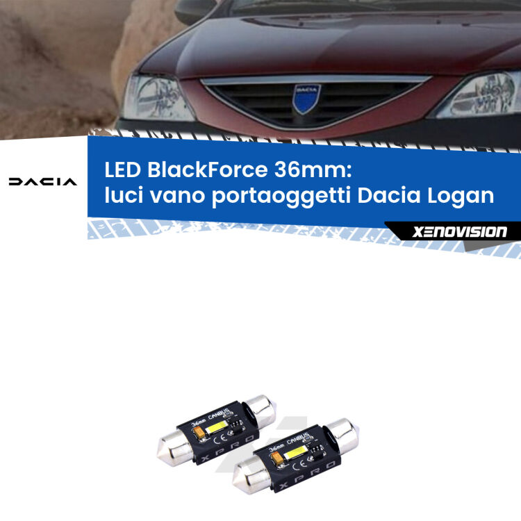 <strong>LED luci vano portaoggetti 36mm per Dacia Logan</strong>  2004 - 2011. Coppia lampadine <strong>C5W</strong>modello BlackForce Xenovision.