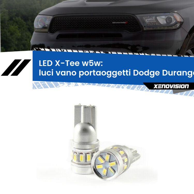 <strong>LED luci vano portaoggetti per Dodge Durango</strong>  2010 - 2015. Lampade <strong>W5W</strong> modello X-Tee Xenovision top di gamma.