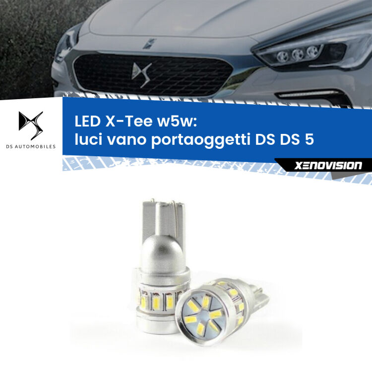 <strong>LED luci vano portaoggetti per DS DS 5</strong>  2015 in poi. Lampade <strong>W5W</strong> modello X-Tee Xenovision top di gamma.