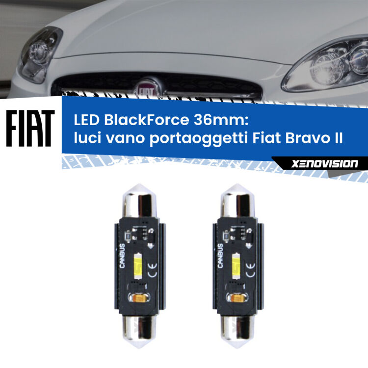 <strong>Luci Vano Portaoggetti LED per Fiat Bravo II</strong>  2006 - 2014. Coppia lampade <strong>C5W</strong> 36mm modello BlackForce canbus.