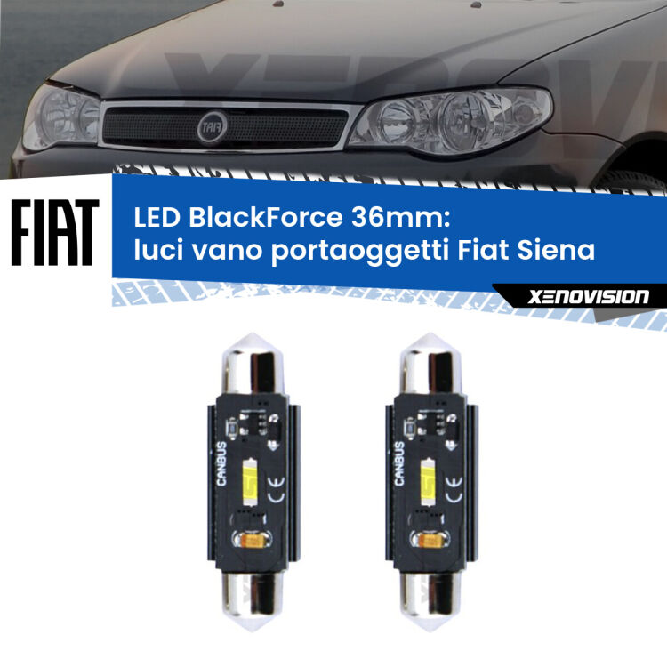 <strong>Luci Vano Portaoggetti LED per Fiat Siena</strong>  1996 - 2012. Coppia lampade <strong>C5W</strong> 36mm modello BlackForce canbus.