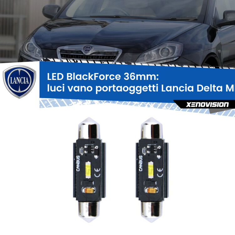 <strong>Luci Vano Portaoggetti LED per Lancia Delta MkIII</strong> 844 2008 - 2014. Coppia lampade <strong>C5W</strong> 36mm modello BlackForce canbus.