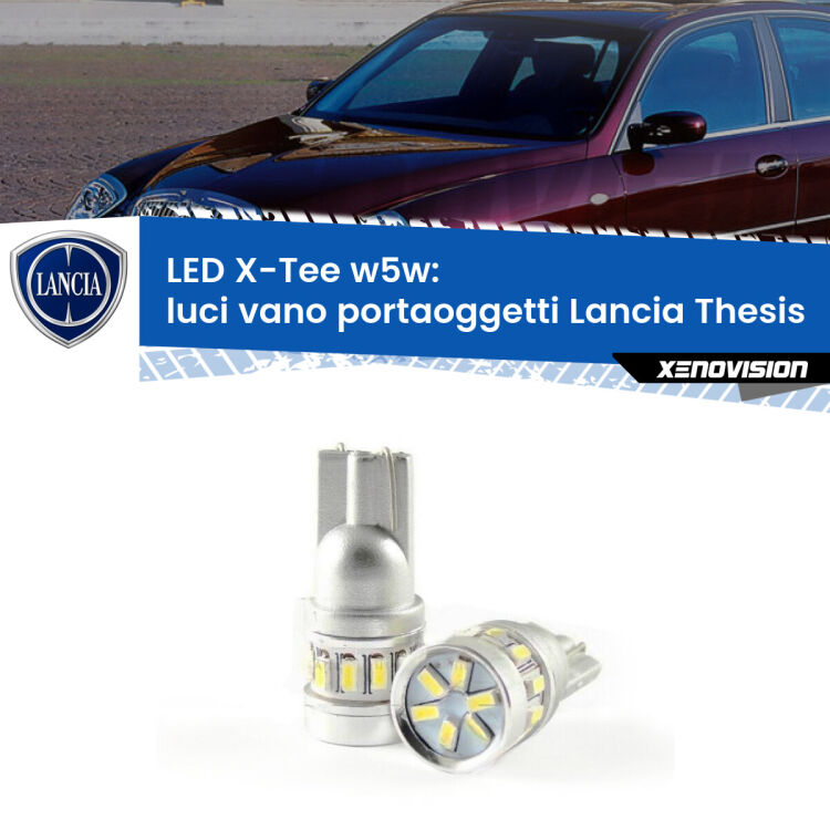 <strong>LED luci vano portaoggetti per Lancia Thesis</strong>  2002 - 2009. Lampade <strong>W5W</strong> modello X-Tee Xenovision top di gamma.