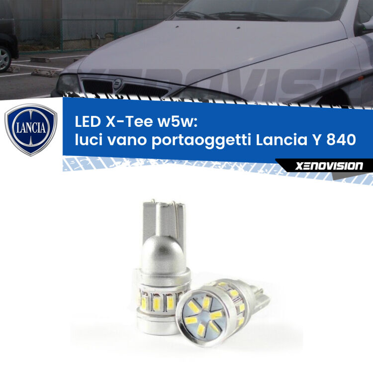 <strong>LED luci vano portaoggetti per Lancia Y</strong> 840 1995 - 2003. Lampade <strong>W5W</strong> modello X-Tee Xenovision top di gamma.