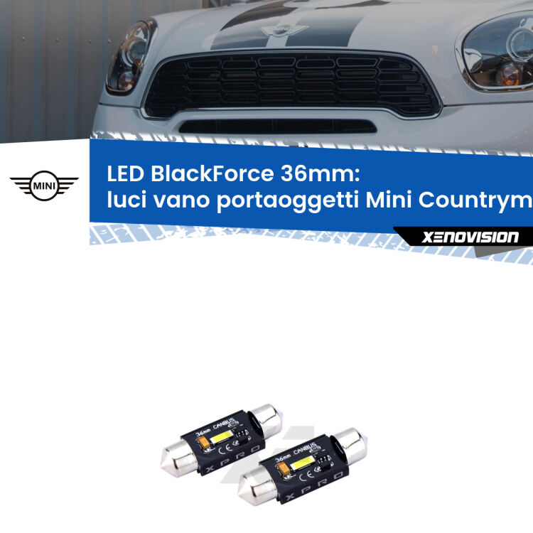 <strong>LED luci vano portaoggetti 36mm per Mini Countryman</strong> R60 2010 - 2016. Coppia lampadine <strong>C5W</strong>modello BlackForce Xenovision.